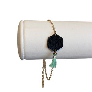 Dainty Geometric Bracelet Goldtone Hexagon Tassel